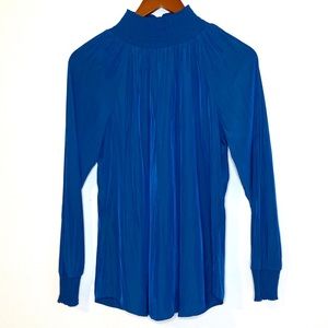 CHICOS Choker Neck Long Sleeve Blue Top